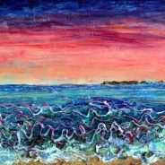 Blue waves with pink and blue sky