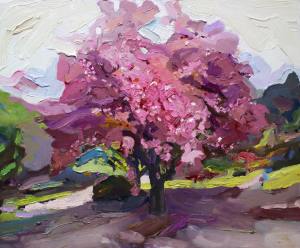 Painting of cherry pink blossom tree 