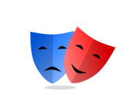 Masks representing theater (blue and red