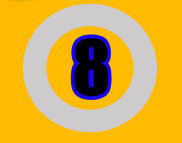 blue and black number 8 in a white circle on a yellow background